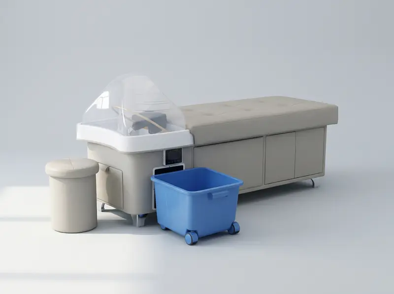 L’Autonome, coloris grège, avec son tabouret